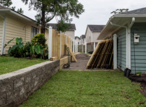 Backyard prepared for fence installation